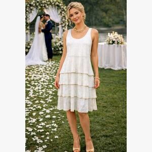 Socapri Ruffled Gold Edged Dress Made in Italy White/Gold Trim M